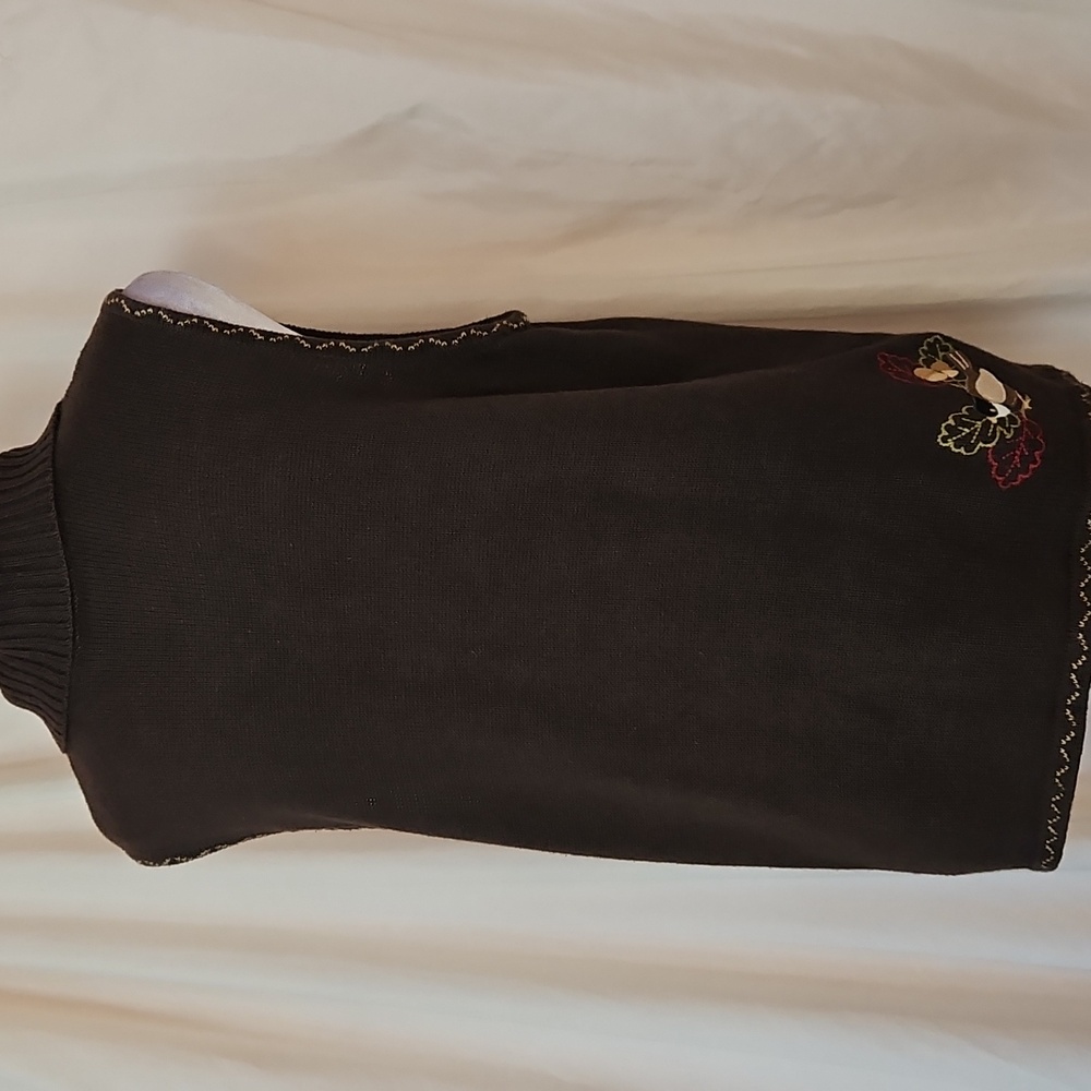 Autumn Leaf Embroidered Knit Vest Women's Large Acorns Birds Cottagecore Grandma - Picture 4 of 9